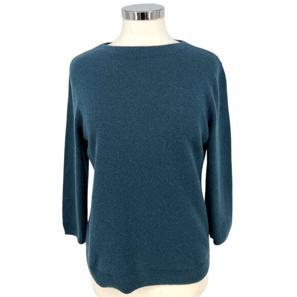 Talbots Teal Pure Cashmere Sweater 3/4 Sleeves Size Petite Small - Picture 1 of 11